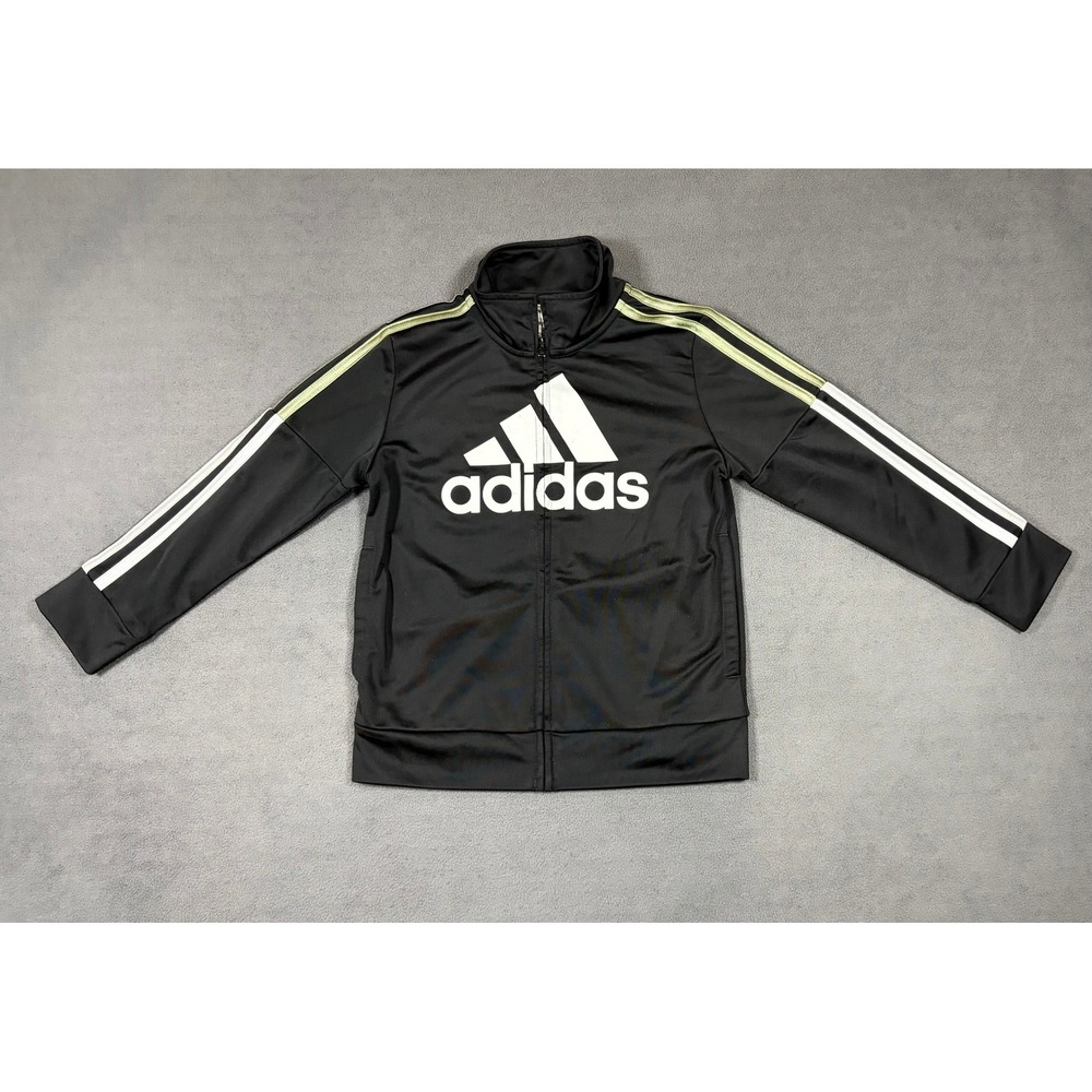 Adidas Track Jacket Unisex Kids Size 5 Black Full Zip Logo
